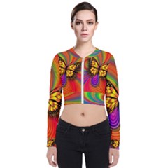 Arrangement Butterfly Long Sleeve Zip Up Bomber Jacket