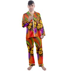 Arrangement Butterfly Men s Satin Pajamas Long Pants Set by HermanTelo