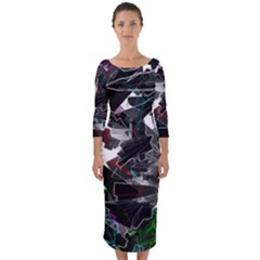 Abstract Science Fiction Quarter Sleeve Midi Bodycon Dress