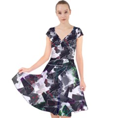 Abstract Science Fiction Cap Sleeve Front Wrap Midi Dress