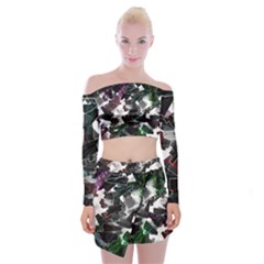 Abstract Science Fiction Off Shoulder Top With Mini Skirt Set