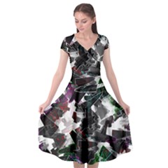 Abstract Science Fiction Cap Sleeve Wrap Front Dress