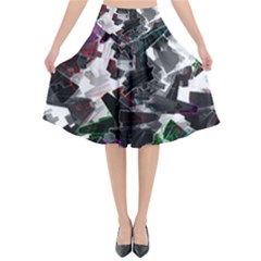 Abstract Science Fiction Flared Midi Skirt