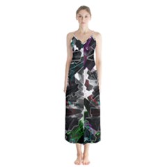 Abstract Science Fiction Button Up Chiffon Maxi Dress