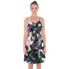 Abstract Science Fiction Ruffle Detail Chiffon Dress