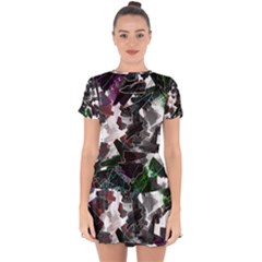 Abstract Science Fiction Drop Hem Mini Chiffon Dress