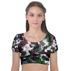 Abstract Science Fiction Velvet Short Sleeve Crop Top 