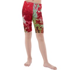 Abstract Stain Red Seamless Kids  Mid Length Swim Shorts