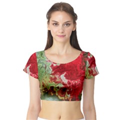 Abstract Stain Red Seamless Short Sleeve Crop Top by HermanTelo