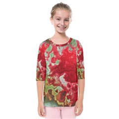 Abstract Stain Red Seamless Kids  Quarter Sleeve Raglan Tee