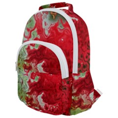 Abstract Stain Red Seamless Rounded Multi Pocket Backpack by HermanTelo