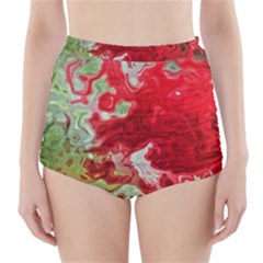 Abstract Stain Red Seamless High-waisted Bikini Bottoms by HermanTelo