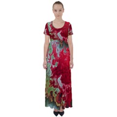 Abstract Stain Red Seamless High Waist Short Sleeve Maxi Dress