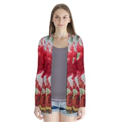 Abstract Stain Red Seamless Drape Collar Cardigan by HermanTelo