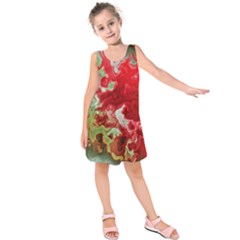 Abstract Stain Red Seamless Kids  Sleeveless Dress