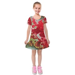 Abstract Stain Red Seamless Kids  Short Sleeve Velvet Dress