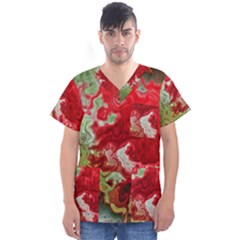 Abstract Stain Red Seamless Men s V-neck Scrub Top