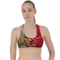 Abstract Stain Red Seamless Criss Cross Racerback Sports Bra by HermanTelo