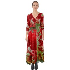 Abstract Stain Red Seamless Button Up Boho Maxi Dress