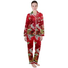 Abstract Stain Red Seamless Satin Long Sleeve Pyjamas Set