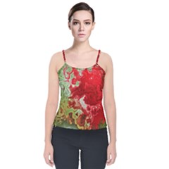 Abstract Stain Red Seamless Velvet Spaghetti Strap Top