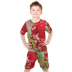 Abstract Stain Red Seamless Kids  Tee And Shorts Set by HermanTelo