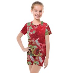 Abstract Stain Red Seamless Kids  Mesh Tee And Shorts Set