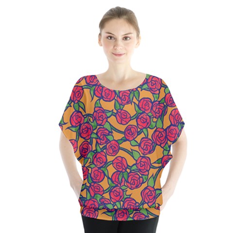 Roses  Batwing Chiffon Blouse by BubbSnugg