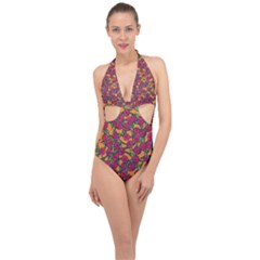 Roses  Halter Front Plunge Swimsuit by BubbSnugg