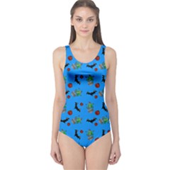 Halloween Witch Pattern Blue One Piece Swimsuit by snowwhitegirl