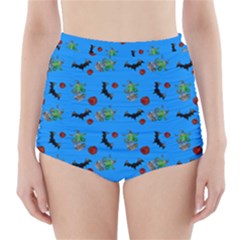 Halloween Witch Pattern Blue High-waisted Bikini Bottoms by snowwhitegirl