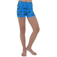 Halloween Witch Pattern Blue Kids  Lightweight Velour Yoga Shorts