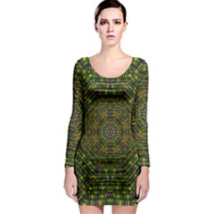 Peace Flower Planet And Calm Fire Long Sleeve Bodycon Dress by pepitasart