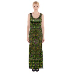 Peace Flower Planet And Calm Fire Maxi Thigh Split Dress by pepitasart