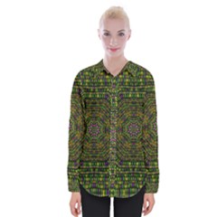 Peace Flower Planet And Calm Fire Womens Long Sleeve Shirt