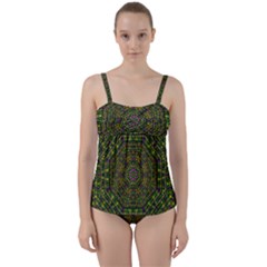 Peace Flower Planet And Calm Fire Twist Front Tankini Set by pepitasart