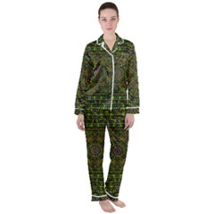 Peace Flower Planet And Calm Fire Satin Long Sleeve Pyjamas Set