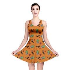 Halloween Witch Pattern Orange Reversible Skater Dress