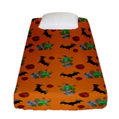 Halloween Witch Pattern Orange Fitted Sheet (single Size) by snowwhitegirl