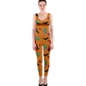 Halloween Witch Pattern Orange One Piece Catsuit View1