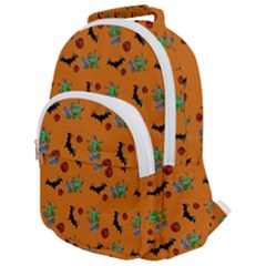 Halloween Witch Pattern Orange Rounded Multi Pocket Backpack