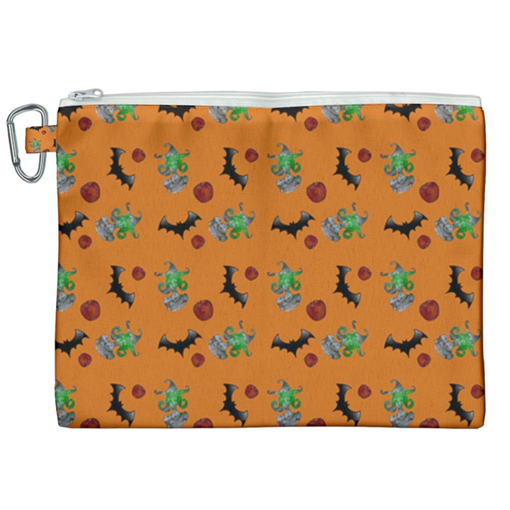 Halloween Witch Pattern Orange Canvas Cosmetic Bag (XXL)