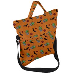 Halloween Witch Pattern Orange Fold Over Handle Tote Bag