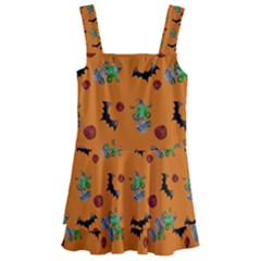 Halloween Witch Pattern Orange Kids  Layered Skirt Swimsuit