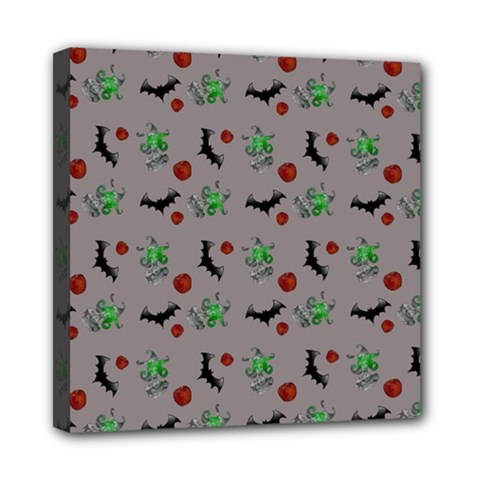 Halloween Witch Pattern Grey Mini Canvas 8  X 8  (stretched) by snowwhitegirl