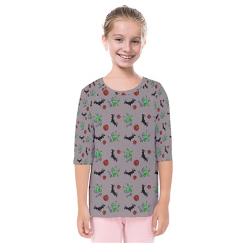 Halloween Witch Pattern Grey Kids  Quarter Sleeve Raglan Tee by snowwhitegirl