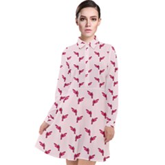 Pink Parrot Pattern Long Sleeve Chiffon Shirt Dress