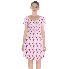 Pink Parrot Pattern Short Sleeve Bardot Dress