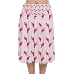 Pink Parrot Pattern Velvet Flared Midi Skirt by snowwhitegirl