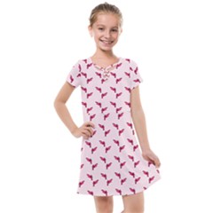 Pink Parrot Pattern Kids  Cross Web Dress by snowwhitegirl